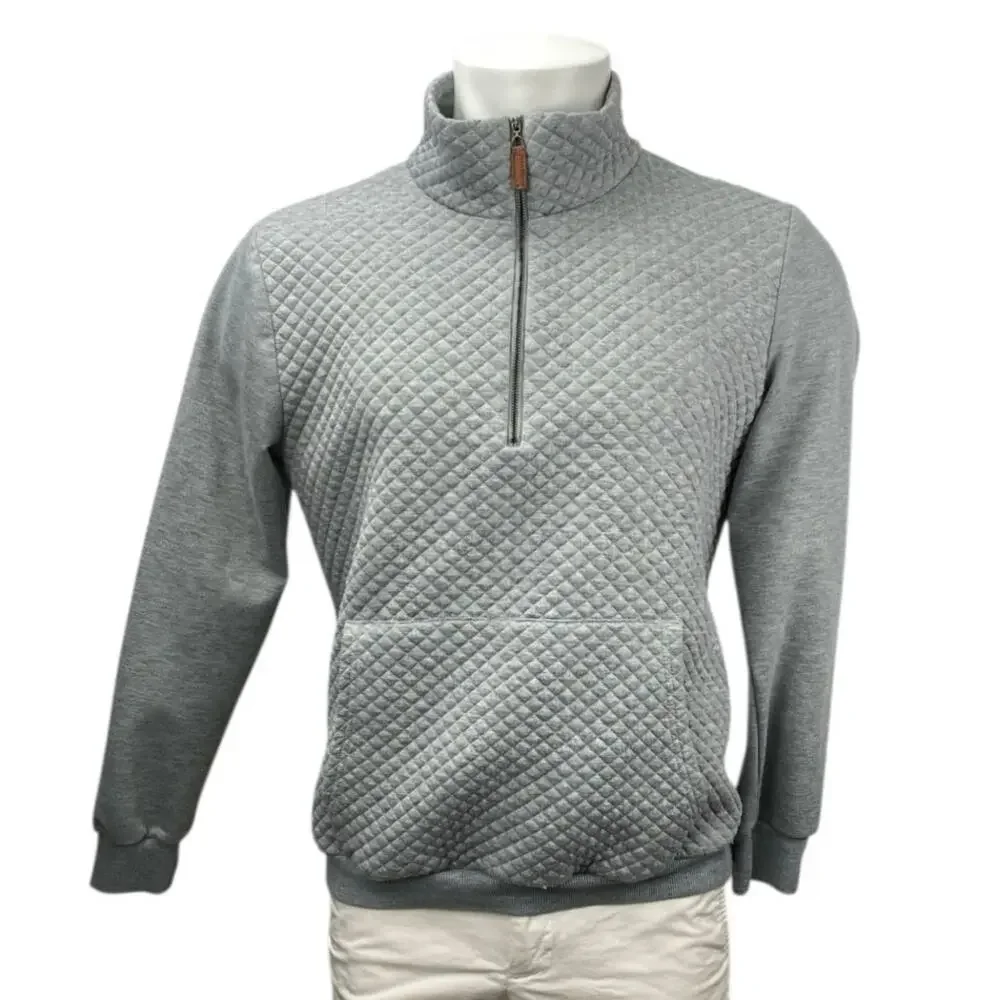 BTFBM Men's Gray Quilted Half Zip High Neck Long Sleeve Sweatshirt Sweater Top L